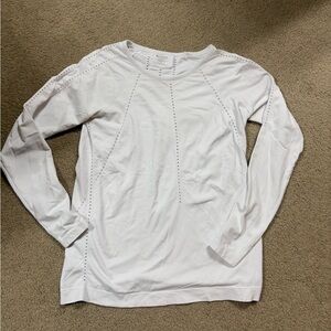 Athleta White Perforated Long Sleeve stretch Top
